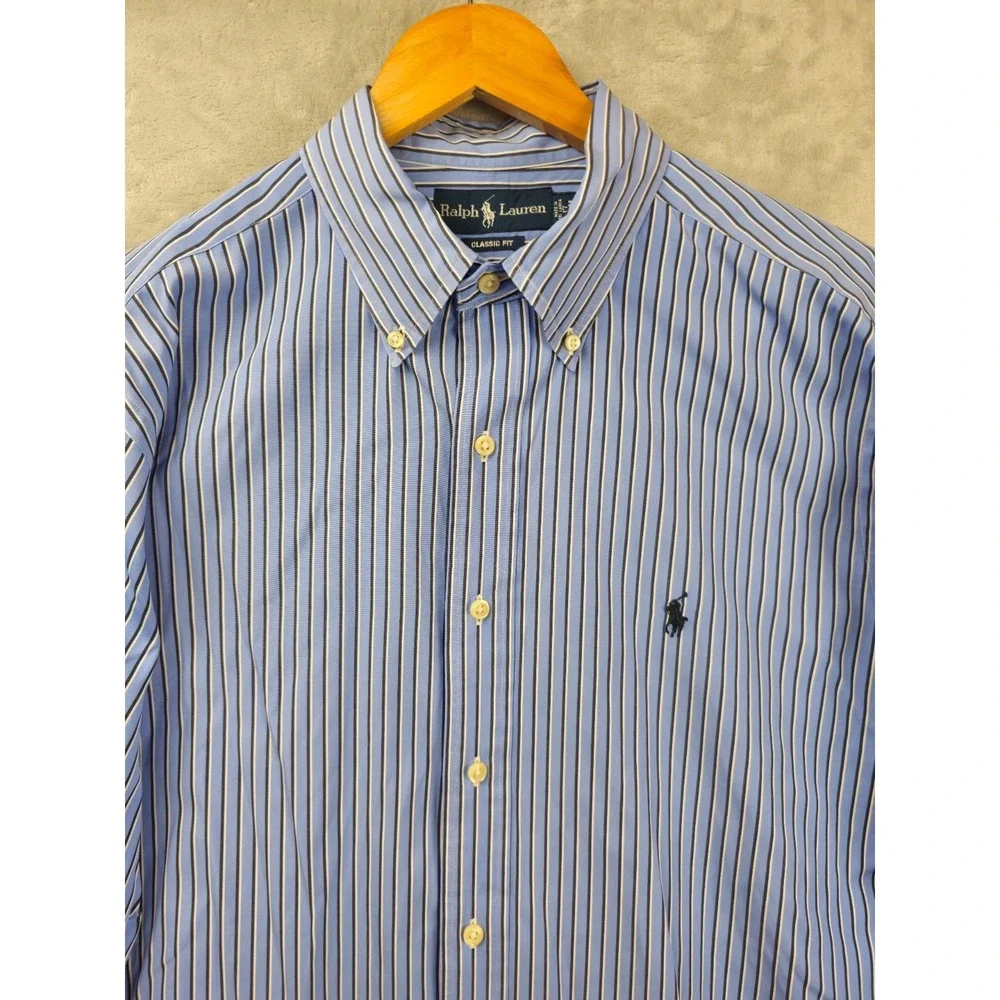 Polo Ralph Lauren Shirt Mens XL‎ Button Up Retro Blue Striped Preppy Casual